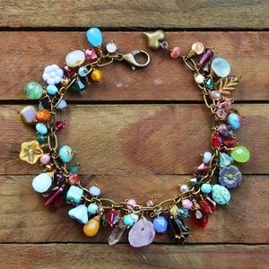 Beaded charm bracelet, boho gems charm bracelet